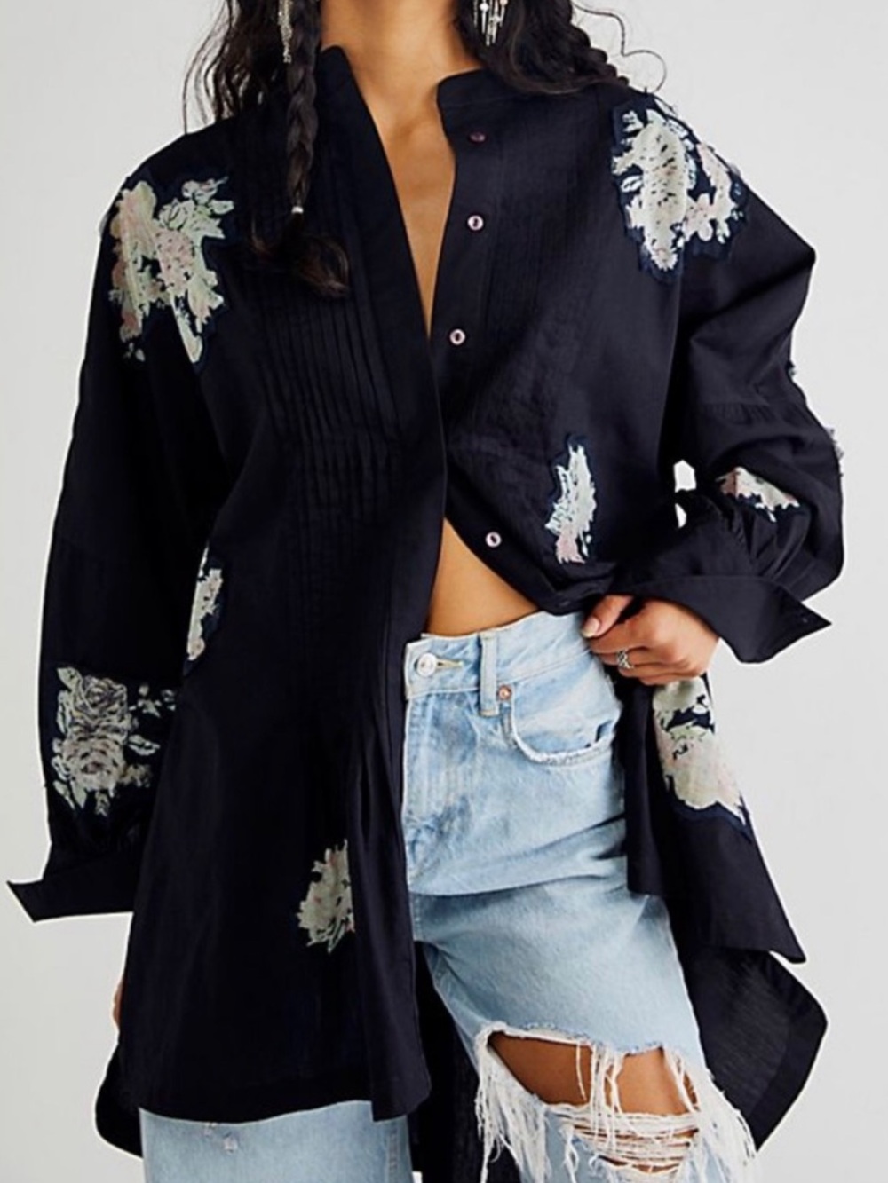 NWT Free People Mari Black Floral Appliqué Mini Dress Size XS
